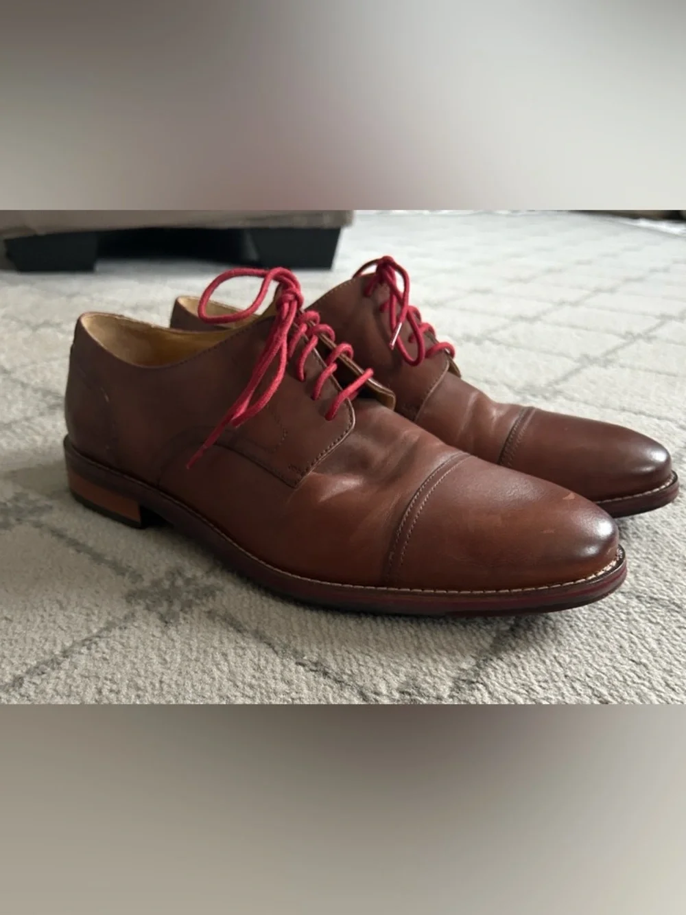 Florsheim Brown Leather Cap-Toe Oxfords with Red Laces